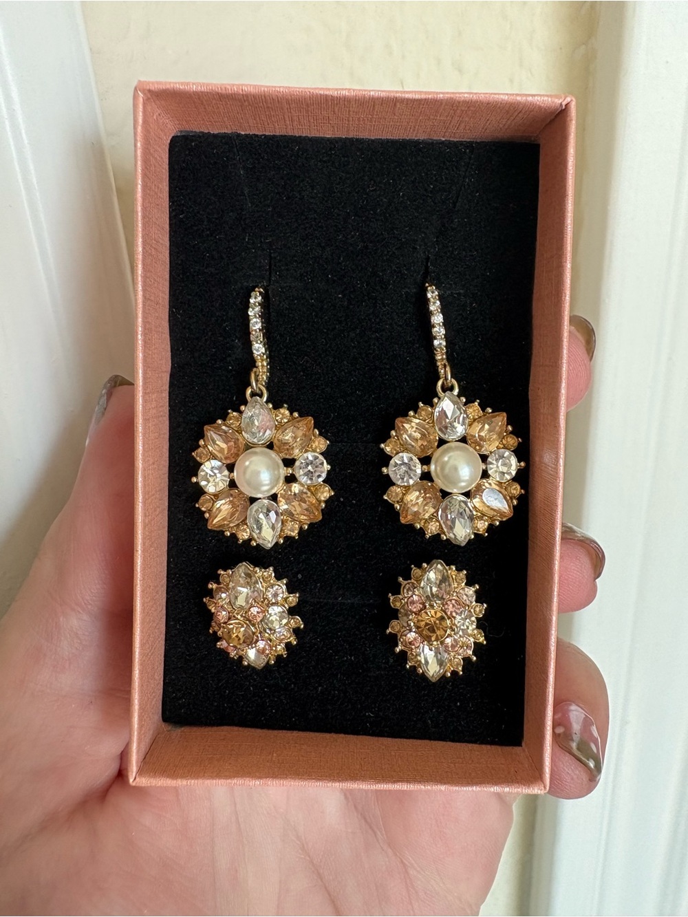 Handmade Gold Pearl & Crystal Cluster Earring Set